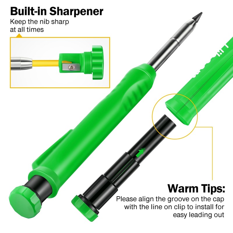 Hiboom 2 Pack Solid Carpenter Pencils with Pencil Cap and