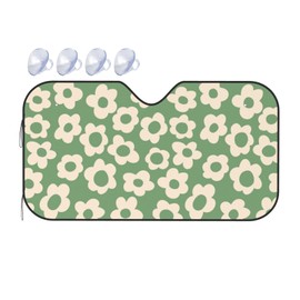 Vintage Groovy Flowers Car Windshield Sunshades Cute for Women Men Auto Sun Visor Blockers Universel Fit Sedan Van SUV Truck Accessories 51x27.5 in