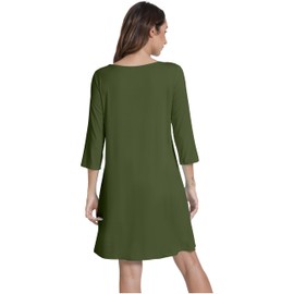 WiWi Nightgowns Viscose from Bamboo for Women nightdress Soft 3/4 Sleeve Sleep Shirts Scoop Neck Pajamas Nightshirts S-XXL, Army Green, XX-Large