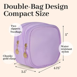 XIAOLER Small Makeup Pouch, Double Zipper Cosmetic Bag, Travel Makeup Bag, Cute Makeup Bag for Purse, Mini Toiletry Bag (lilac)
