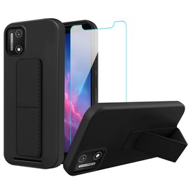 Cloud Mobile Stratus C7 Case with Stand, Tempered Glass Screen Protector, Hidden Folding Kickstand, Shockproof Protective Cover, Silicone TPU - Black