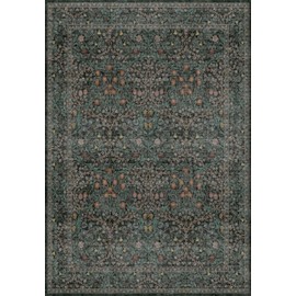 Vintage Dark Green Living Room Rug, 7x10 Washable Area Rugs for Dining Room Under Table, Bedroom, Oriental Low Pile Stain Resistant Non-Slip Thin Soft Carpet