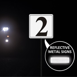 i-CowFun Reflective Aluminum Number Signs 2, Metal 12" X 12" Parking Spot Number Signs, Large Reflective Numbered Signs for Floor, Dock, Court, Aisle, Field and Outdoor Use, Weather-Resistant