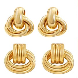 Yeanifeana 2 Pairs Gold Knot Earrings Chunky Statement Earrings Geometric Drop Dangle Earrings Long Twisted Earrings Jewelry for Women, Brass, No Gemstone (Dorado)