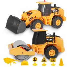 TOYABI Construction Site Vehicles Children, Set of 2 Sand Toys with Music & Light, Bulldozer & Roller Truck Toys, Gift for Boys & Girls Children Aged 3 4 5 6 7 8 Years