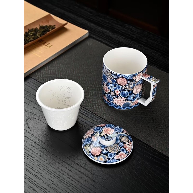 DEKNBE Ceramic Tea Cup with Infuser Basket and Lid, Steeps