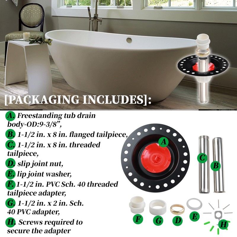 Freestanding Bathtub Rough-in Kit With Stainless Steel Tail Pipe and