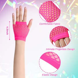 SATINIOR Neon Leg Warmers and Fishnet Gloves Set 80s Fancy Dress Costume Accessory Stretchy Leg Warmers Fishnet Gloves (Rose Red)