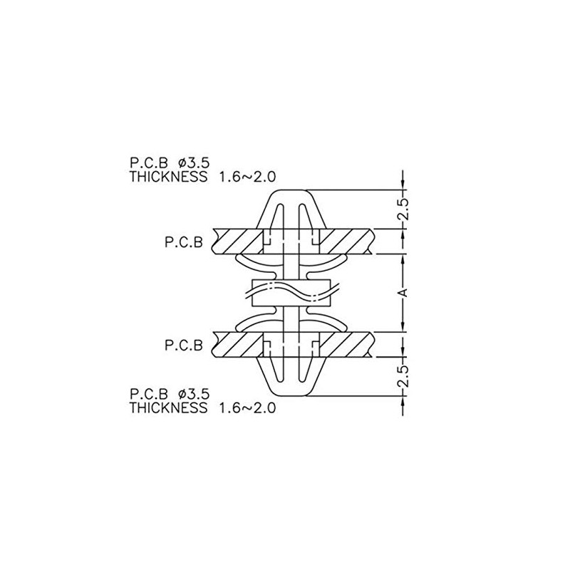 TSDAE050PK-W0-20 One-Touch Spacers for Boards, 20 Pieces/Pack, 5mm Height