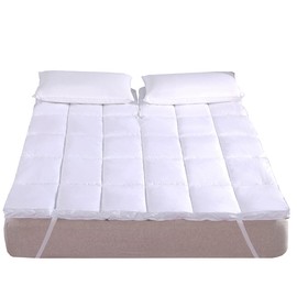Abripedic Plush Cotton Mattress Topper, Top Split King, 2 Inches Hypoallergenic Overfilled Down Alternative Anchor Bands Mattress Topper