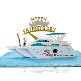 Flying Meow Happy Father Day Boat 3D Pop-Up Card - Handcrafted Greeting Card for Cherished Moments (Father Day Boat)