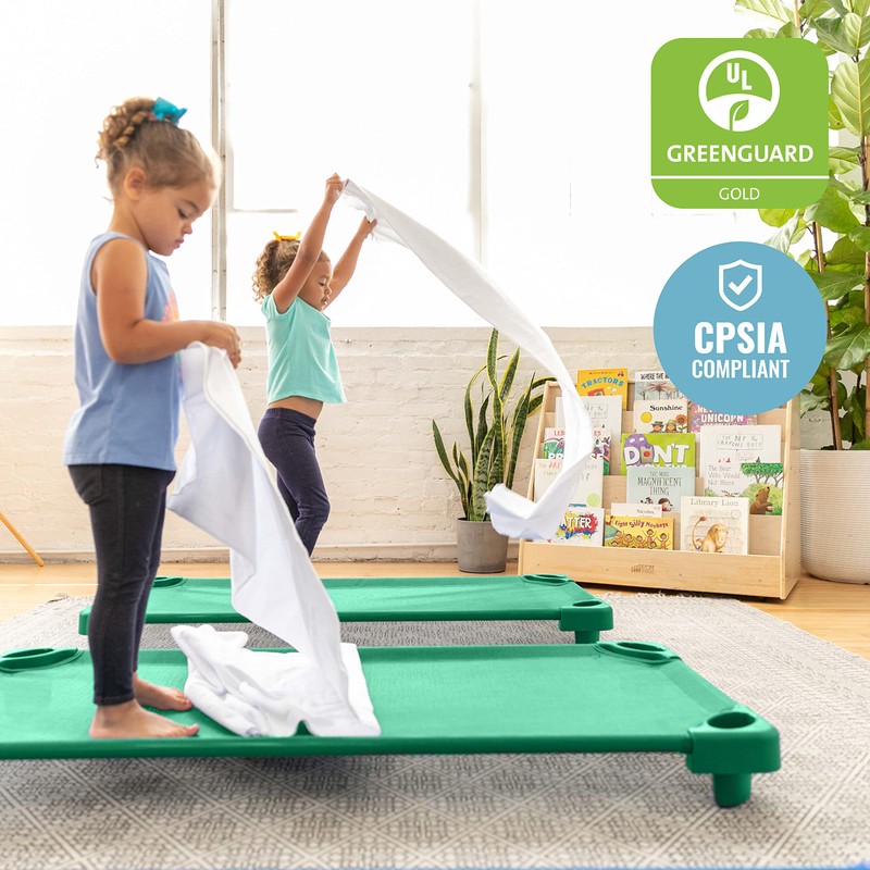ECR4Kids Stackable Kiddie Cot, Standard Size, Classroom Furniture, Ready-To-Assemble, Green,
