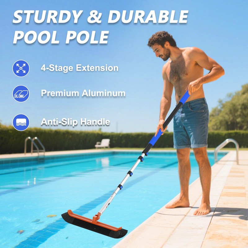 SKGPOLE 16FT Swimming Pool Pole with Brush, Upgraded Pool Pole