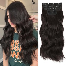 [NEW IN] Vigorous Clip in Hair Extensions Long Wavy Synthetic Hairpieces for Women and Girls, Easy to Install for Daily Use and Event Party Use:_6A Dark brown Ôºà20inchÔºâ
