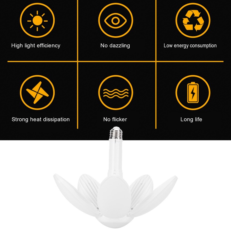 5 Leaf Garage Light LED Deformable Lamp 80W E26 Ceiling
