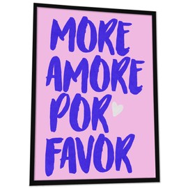 JUHMI Poster Vintage More Amore Por Favor - Aesthetic Room Decor/Room Decoration Aesthetic - Wall Decoration Living Room Bedroom Kitchen Bathroom - A5 (15 x 21 cm) with Wooden Frame