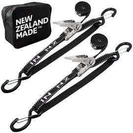 Stainless Boat Tie Down Straps to Trailer | Boat Transom Tie Down Straps Made in New Zealand with Superior Strength of 2,400lbs UV Treated | 1" x 2.5’ Heavy Duty Ratchet Boat Straps Trailer Tie Down