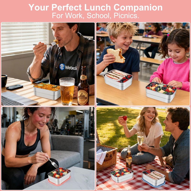 Caperci 25oz Large Stainless Steel Food Containers, 3-Pack Bento Lunch