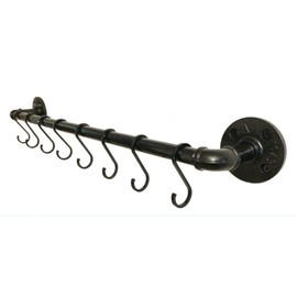 24 inch Industrial Farmhouse Black Iron Bathroom & Kitchen Towel Bar | Quality Black Powder Coated Iron ½ npt | Vintage DIY Wall Mounted Rack | Steampunk Rustic décor | Includes mounting Hardware
