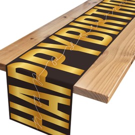 Happy Birthday Table Runners,Black Gold Birthday Table Runner Birthday Table Linens for Dining Party Decorations Birthday Party Table Decor 13x72 Inch