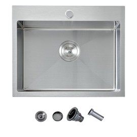 20 Inch Drop In Kitchen Sink, 20 x 16 Stainless Steel Single Bowl Top Mount Drop In Bar Wet Prep RV Outdoor Kitchen Sink, 16 Gauge Brushed Nickel