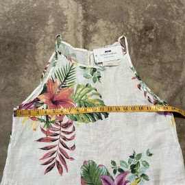 Lungo L'arno Linen Dress Womens Size Large White Floral Midi Coastal Beach