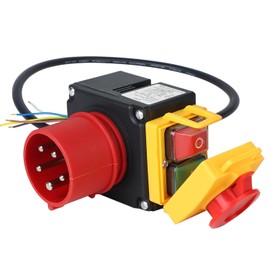 AIFIZO Emergency Stop Switch 3-Phase 400 V for Routers, Table Saws, Electric Drills, Band Saws, Machine Switch with 80 cm Cable, Motor Protection Switch 400 V