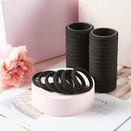 50pcs Black Cotton Seamless Hair Ties - Soft, Stretchy, Ponytail Holders, No Damage Hair Accessories for Thick, Thin, Heavy, or Curly Hair