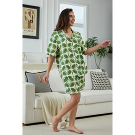 YiNi LuLu Womens Viscose Shorts Pajamas Set Button Down 2 Piece Pjs Short Sleeve Oversized Sleepwear with Pockets Clover