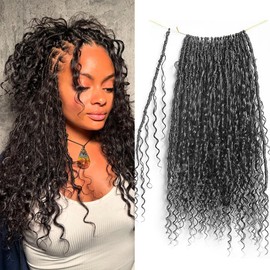RHEANNA Knotless Crochet Boho Goddess Locs With Human Hair Curls Curly Ends Pre Looped Faux Crochet Soft Locs Box Braids For Black Women 22inch 72Strands