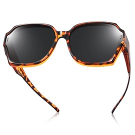TINHAO Polarized Fit Over Glasses Sunglasses for Women UV Protection, Oversized Square Wrap Around Shades for Driving(Amber Leopard,Black)