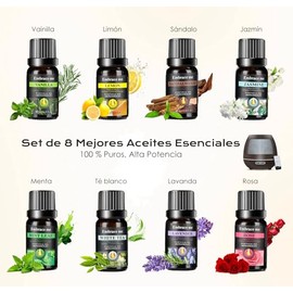 Difusor de Aceites Esenciales, 400ML Humidificador de Aromas con 8 Aceites Esenciales, Difusor Ultrasónico con 3 de Niebla, Temporizador, 7 Colores, Apagado Automático, Difusor de Aromas para Casa