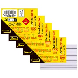 Idena 90280 - Index Cards DIN A8, Pack of 500 Lined, Flashcards Made of 180 g/m² FSC Mix Paper in White, for School and Office