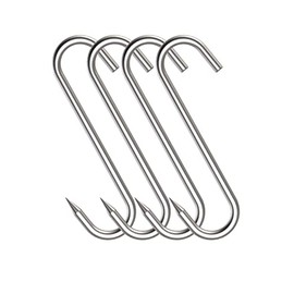 4 Pack S Meat Hooks for Butchering – 10mm 8 inch Premium Stainless Steel Butcher Hanging Tools for Cooking, Smoking, Grilling Curing, or Processing for Beef, Pork, Duck, Chicken, Ribs