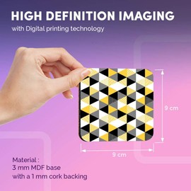 Destination Vinyl ltd Great Coasters (Set of 4) Square - Yellow Black White Geometric Drink Glossy Coasters/Tabletop Protection for Any Table Type #3296