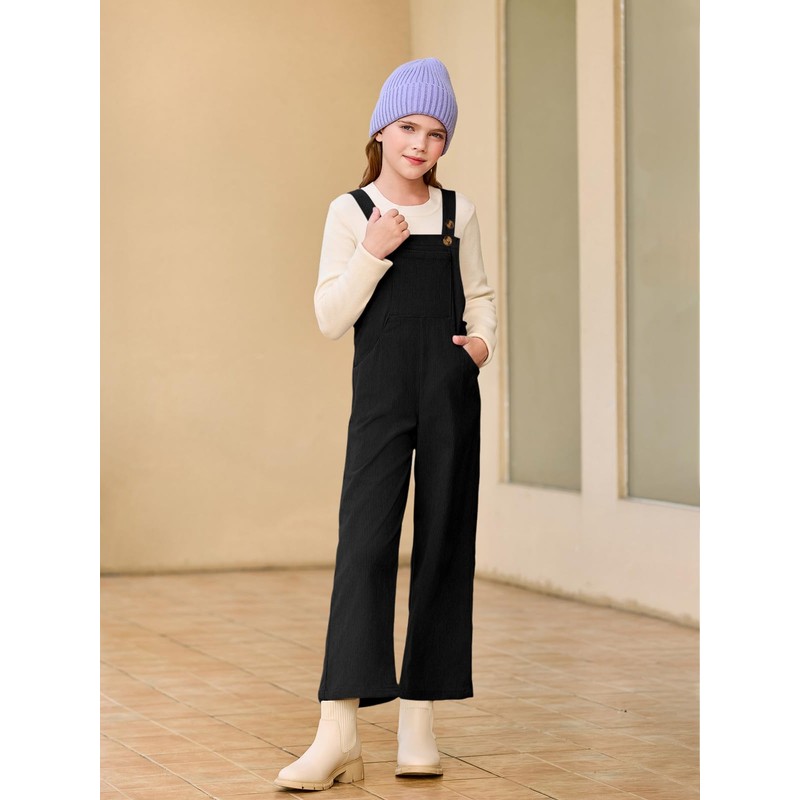Haloumoning Girls Corduroy Overalls Kids Cute Adjustable Straps Wide Leg