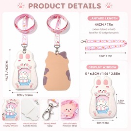 2 Pack Cute Badge Holder, Cartoon PU Leather ID Card Holders Case, Kawaii Cat Waterproof PU Leather Badge Holder, Photo Protector ID Cover Suitable for Girl Teacher Nurse