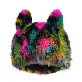 NICEYEA Cat Ears Winter Hat Bobble Hat Fur Hat Knitted Hat Beanie Hat Party Funny Faux Fur Fishing Hat Winter Hats Soft Headband Winter Ski Hat for Outdoor Hiking Travel One Size, Black red stripes