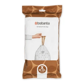 Brabantia 138041 PerfectFit Bin Liners (Size X/10-12 Litre) Thick Plastic Trash Bags with Tie Tape Drawstring Handles (40 Bags), White