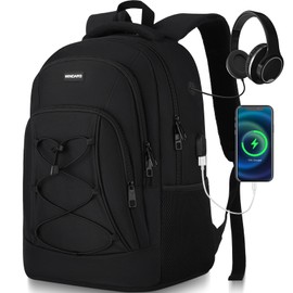 WINDARS Backpack for Men and Women, Casual School Backpacks for Teens Boys and Girls, Water Resistant Bungee Students Bookbag 17.3 inch Laptop Bag with USB Charger for College High School Travel