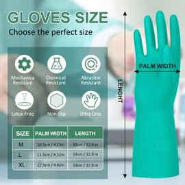 Beieverluck 10 Pairs Chemical Resistant Nitrile Gloves Reusable Heavy Duty Safety Work Gloves 12.6" Long Rubber Gloves for Acid Alkali Oil Protection and Industrial Use Household, X-Large