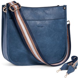 HKCLUF - Bolsos cruzados para mujer, de piel con 2 bolsas ajustables de leopardo con correa de guitarra, A24-azul oscuro, Retro