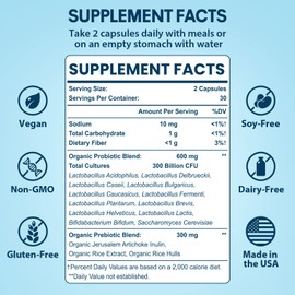 Probiotics for Women & Men, 300 Billion CFU Probiotics from 12 Strains + Organic Prebiotics Blend for Daily Digestive, Immune, Gut, Bloating, Gut Health for Women & Men, Shelf Stable - 60 Capsules