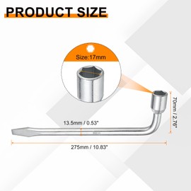 sourcing map 2pcs Car Spare Tire Lug Wrench 17mm CR-V Steel l Type Slotted End Hexagon Socket Wrench L-Shaped Tire Repair Tool for Automobile Repair