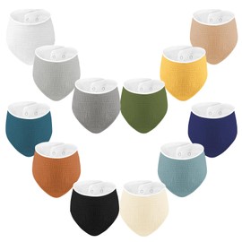 HBselect - Paquete de 12 baberos de muselina para bebé, bandana para bebé, 100% algodón, para bebés, 12 colores sólidos para dentición y babeo