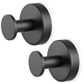 PMMASTO Suction Cup Hooks for Shower, Stainless Steel Bathroom Hooks to Hang Towels, Loofah, Coat, Bath Robe Hook Holder - Bathroom, Kitchen, Glass Door, Mirror, Tile (Black O Shape - 2 Pack)