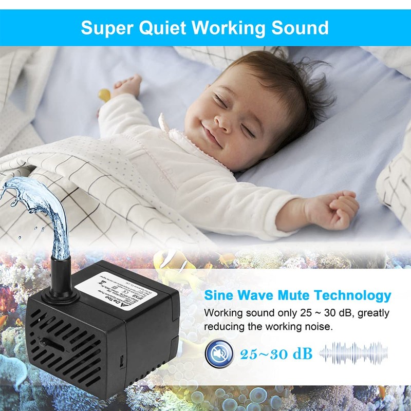 DaToo 95GPH 5W Small Submersible Water Pump Mini Fountain Pump