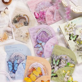 Scrapbook Bullet Journal Accessories Stickers 120 Pieces, Aesthetic Sticker Set PET Bouquet, Butterfly Scrapbooking Sticker Decoration for Photo Album, Journaling Laptops, Crafts DIY