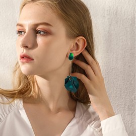 GUOXIAOMEI Flower Pastel Petals Dangle Earrings,Christmas Valentines Mothers day Birthday Gifts for Her Women Mom Wife Sister (Dark Green)