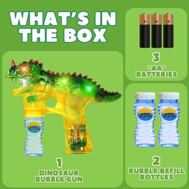 Upgraded Dinosaur Bubble Gun – Leak-Free Automatic Bubble Blower & Maker for Toddlers & Kids | Battery-Powered Bubble Shooter for Boys & Girls | Ready to Play – Includes Batteries & Bubble Solution